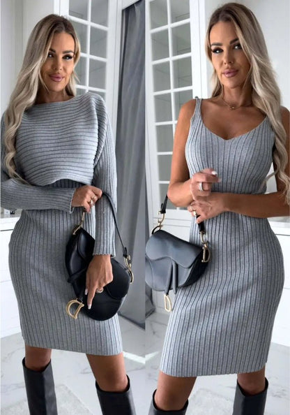 Larissa | Women's Ribbed Knit Midi Dress and Cropped Sweater Set