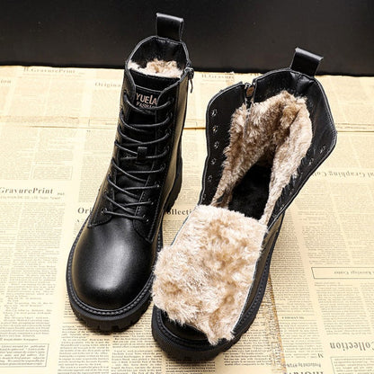 Lyra | Women's Faux Leather Fur Lined Lace Up Winter Combat Boots