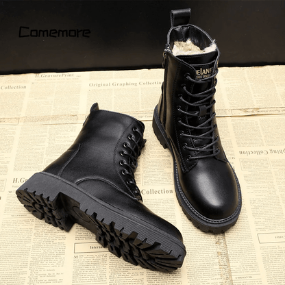 Lyra | Women's Faux Leather Fur Lined Lace Up Winter Combat Boots