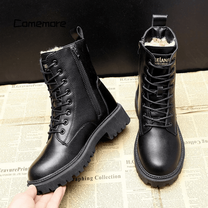 Lyra | Women's Faux Leather Fur Lined Lace Up Winter Combat Boots