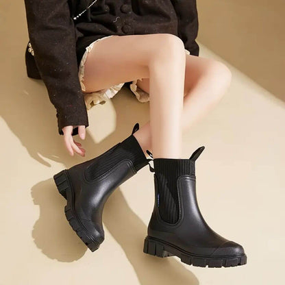 Mieha | Women's Platform Chelsea Rain Boots with Lug Sole