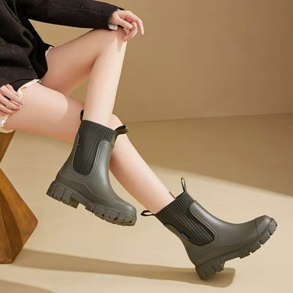 Mieha | Women's Platform Chelsea Rain Boots with Lug Sole