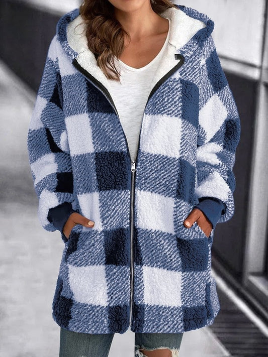 Marita | Women's Plaid Oversized Hooded Zip Cardigan