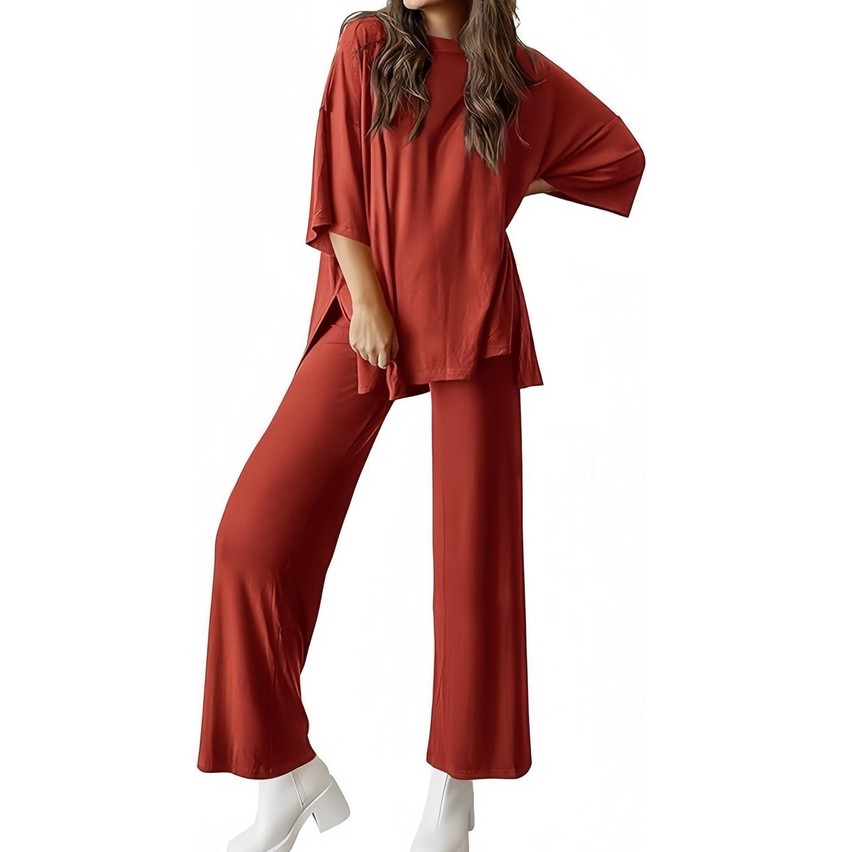 FREYA™ – Short Sleeve Lounge Top & Wide Leg Pants Set