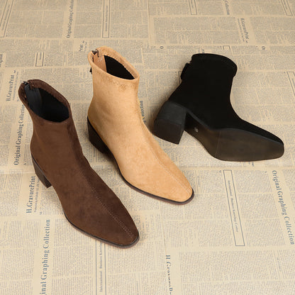 Vynce | Women's Square Toe Block Heel Ankle Booties