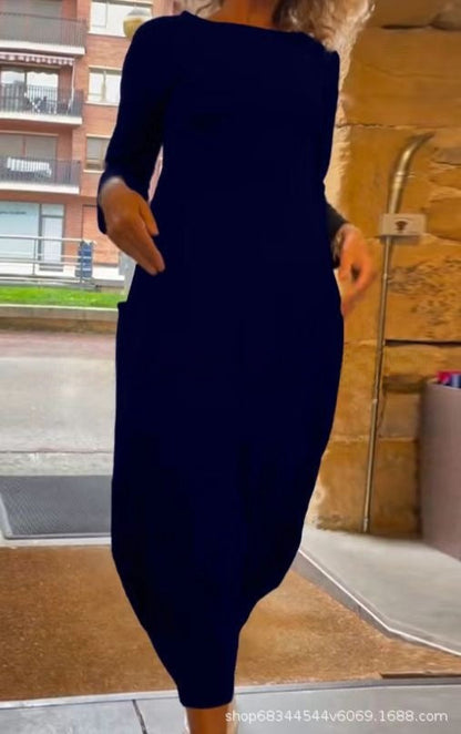 Cora | Women's Long Sleeve Round Neck A Line Midi Dress