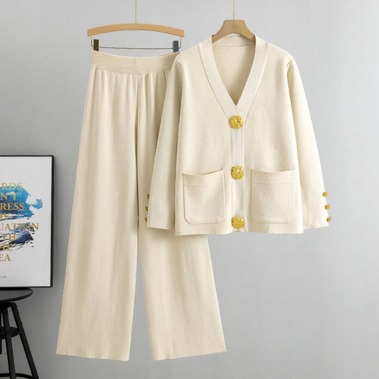 Avalon | Women's Knit Button Cardigan and Wide Leg Pants Matching Set