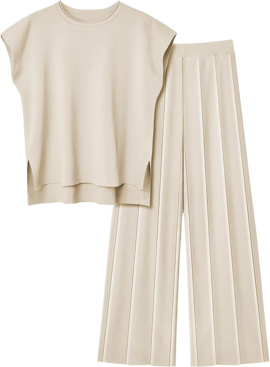 Lykka | Women's Cap Sleeve Top and Wide Leg Pants Lounge Set