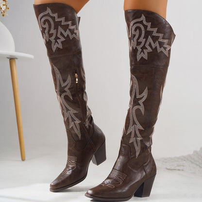 Cheyenne | Women's Embroidered Over the Knee Cowboy Boots with Block Heel