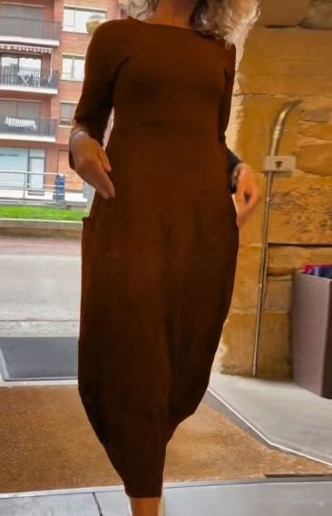 Cora | Women's Long Sleeve Round Neck A Line Midi Dress