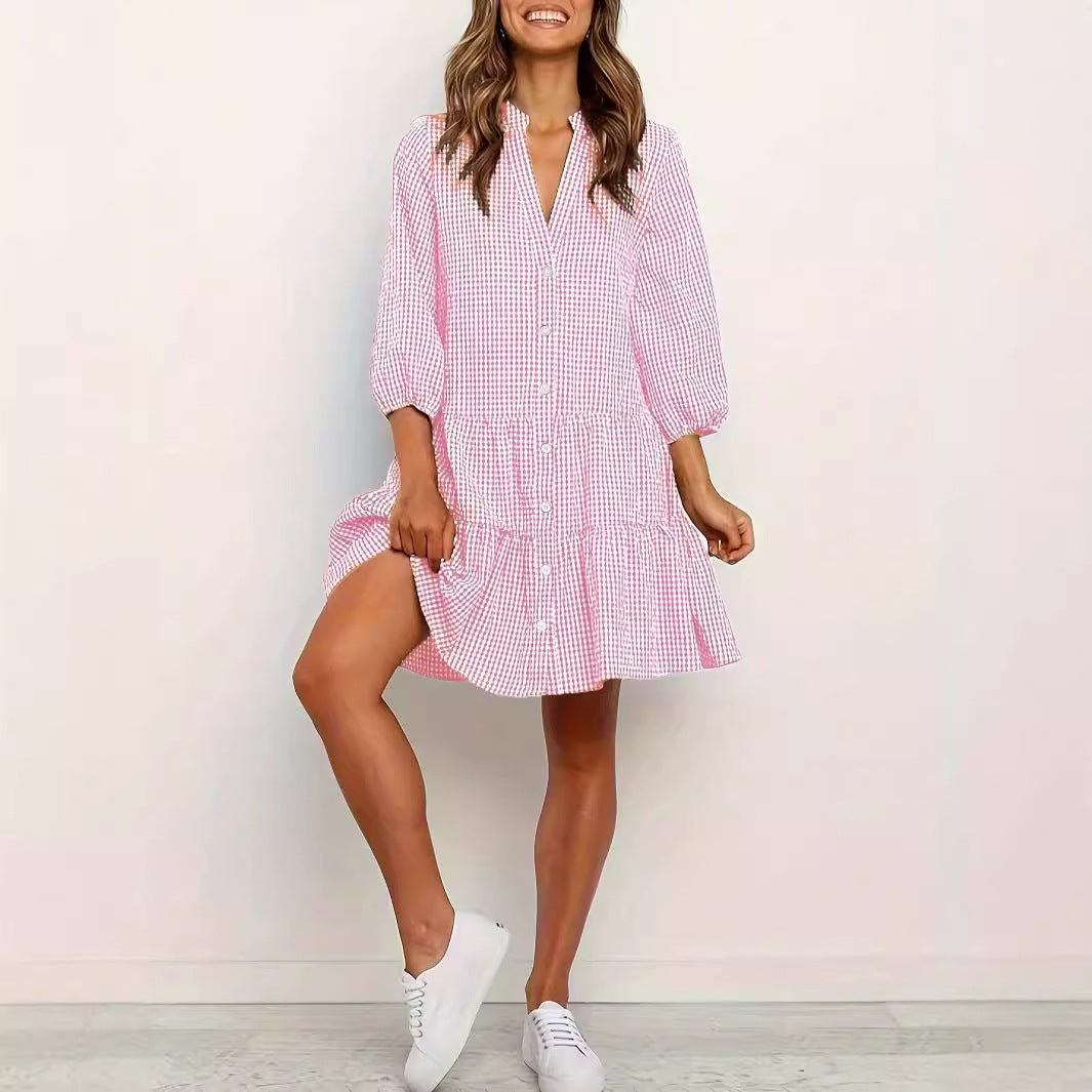 GARDENIA™ – Classic Button Front Ruffle Hem Mini Dress