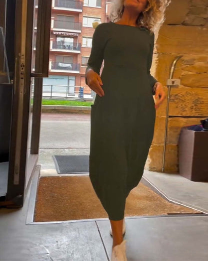 Cora | Women's Long Sleeve Round Neck A Line Midi Dress