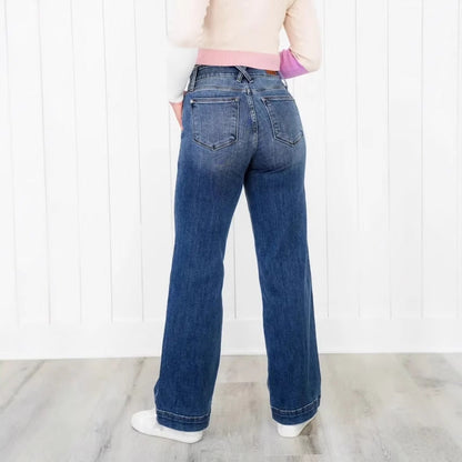 Tallis | Women's Double Button High Waisted Wide Leg Jeans