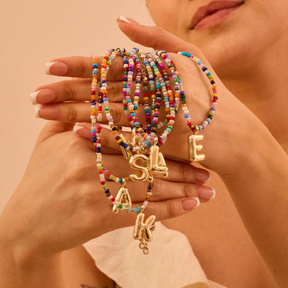 Macy | Women's Beaded Bubble Initial Letter Necklace