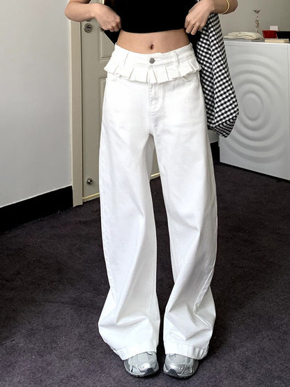Paisley | Women's Lace Trim High Waisted Wide Leg Jeans