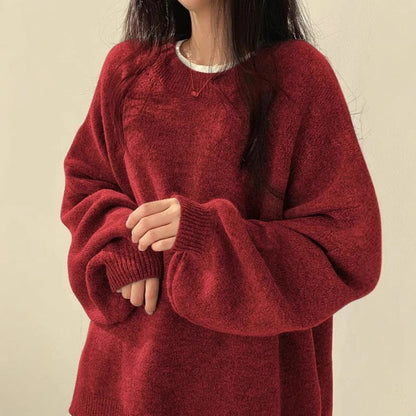 Cindy | Women's Knit Oversized Crew Neck Raglan Sweater