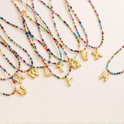 Macy | Women's Beaded Bubble Initial Letter Necklace