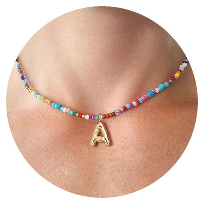 Macy | Women's Beaded Bubble Initial Letter Necklace