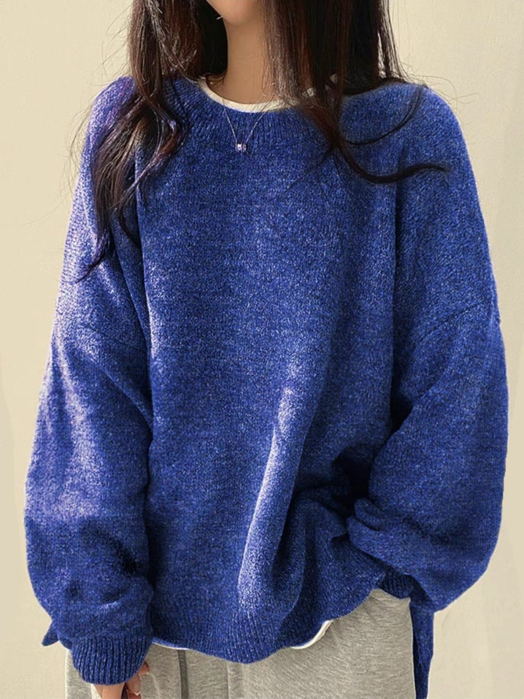 KIARA™ - Women's Drop Shoulder Split Hem Round Neck Sweater