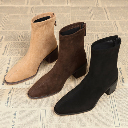 Vynce | Women's Square Toe Block Heel Ankle Booties