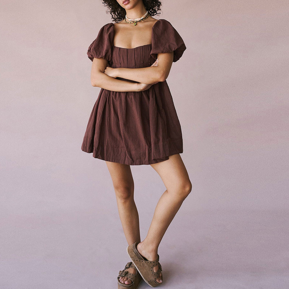DALAWA™ - Chic Summer Puff Sleeve Square Neck Mini Dress