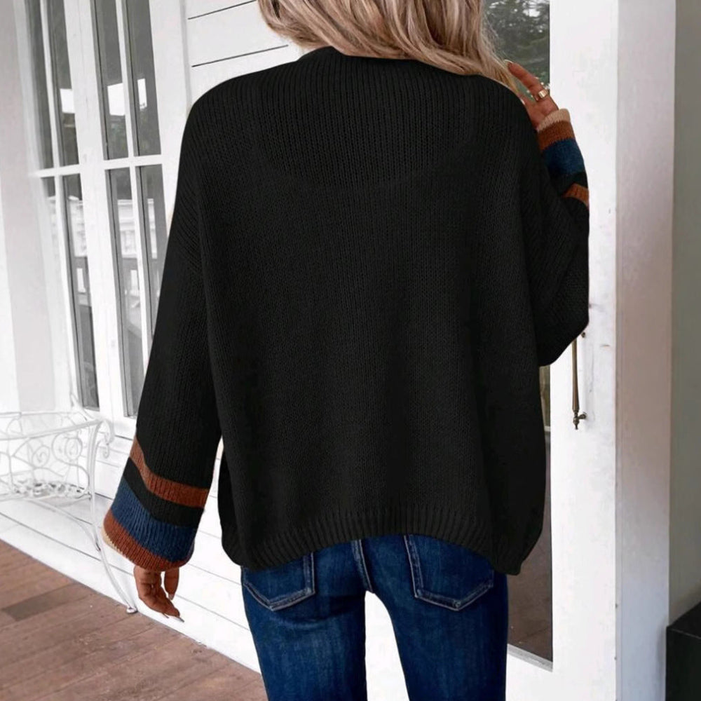 JANTHE™ - Comfy Open Front Striped Lantern Sleeve Cardigan