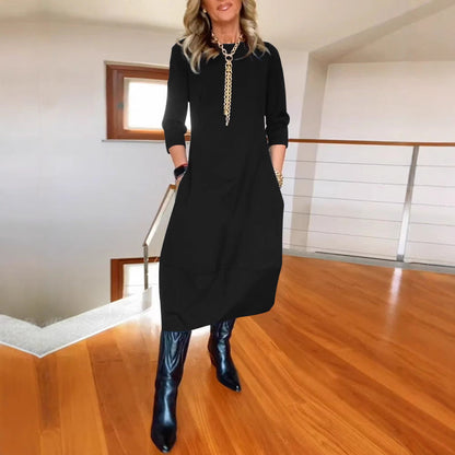 Anora | Women's Long Sleeve Balloon Hem Midi Dress