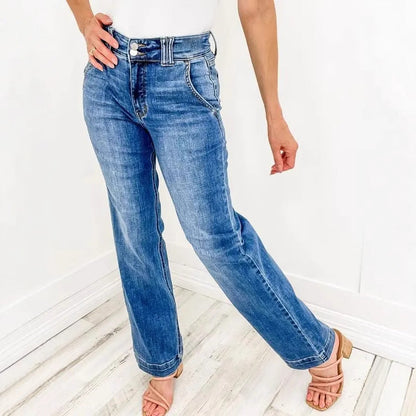 Tallis | Women's Double Button High Waisted Wide Leg Jeans
