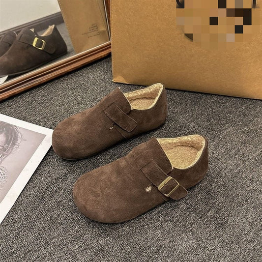 Ivy | Women's Faux Leather Plush Lined Buckle Strap Winter Flats