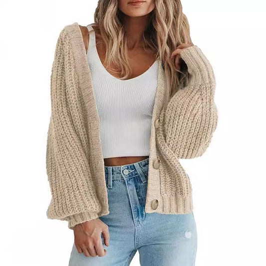 Jasmina | Women's Chunky Knit Button Front Cropped Cardigan
