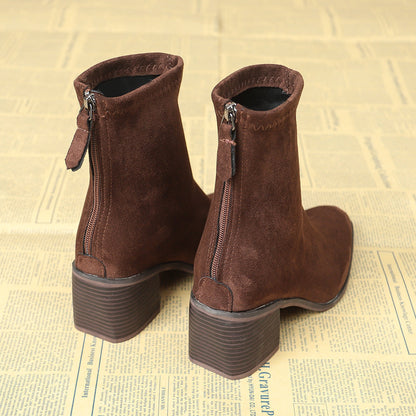 Vynce | Women's Square Toe Block Heel Ankle Booties