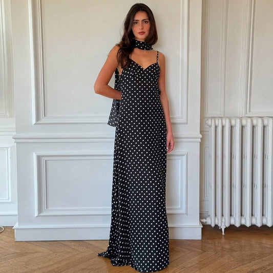 ZENA™ - Classic Polka Dots V-Neck Backless Maxi Dress