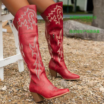 Cheyenne | Women's Embroidered Over the Knee Cowboy Boots with Block Heel