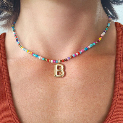 Macy | Women's Beaded Bubble Initial Letter Necklace