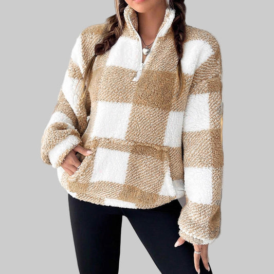 Maple | Women's Plaid Fleece Quarter Zip Pullover with Pocket