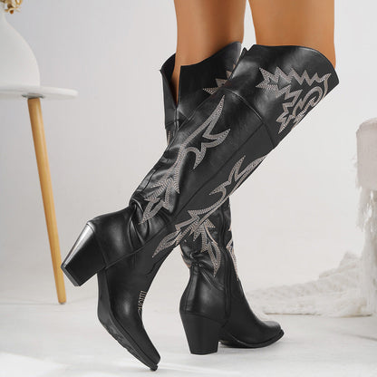 Cheyenne | Women's Embroidered Over the Knee Cowboy Boots with Block Heel
