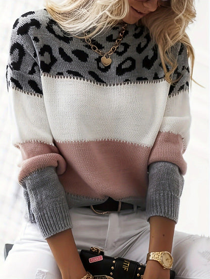 Panthera | Women's Leopard Print Colour Block Knit Sweater