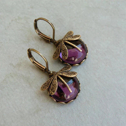 Tamara | Women's Antique Dragonfly Glass Drop Earrings