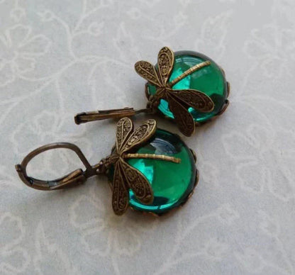 Tamara | Women's Antique Dragonfly Glass Drop Earrings
