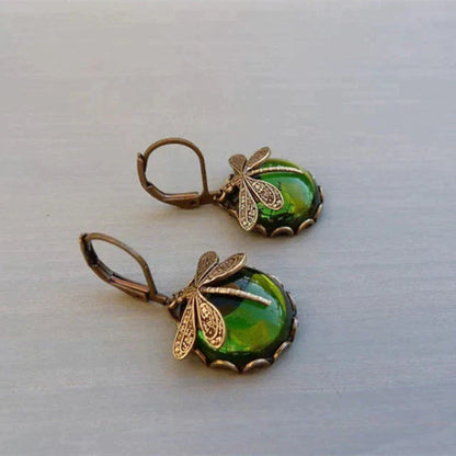 Tamara | Women's Antique Dragonfly Glass Drop Earrings