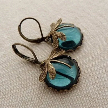 Tamara | Women's Antique Dragonfly Glass Drop Earrings