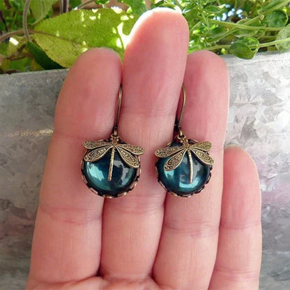 Tamara | Women's Antique Dragonfly Glass Drop Earrings