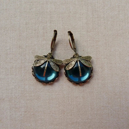 Tamara | Women's Antique Dragonfly Glass Drop Earrings
