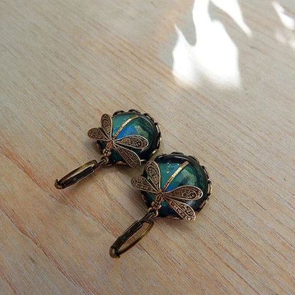 Tamara | Women's Antique Dragonfly Glass Drop Earrings