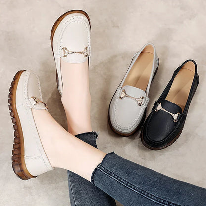 Yvette | Women's Leather Look Horsebit Slip On Loafers