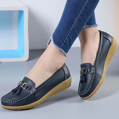 Daphne | Women's Leather Look Bow Tassel Slip On Loafers