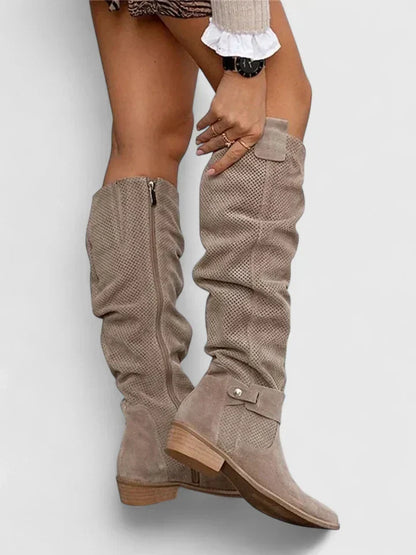 Halvira | Women's Vintage Perforated Knee High Boots