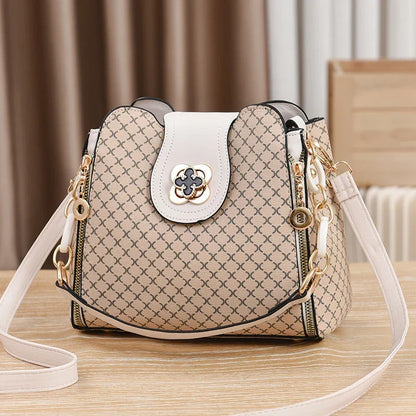Marjorie | Women's Printed Faux Leather Bucket Crossbody Bag with Chain