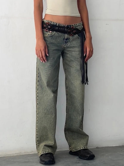 Sylvaine | Women's Vintage Washed Baggy Wide Leg Jeans