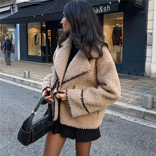 Olivia | Women's Teddy Wool Blend Lapel Collar Button Jacket